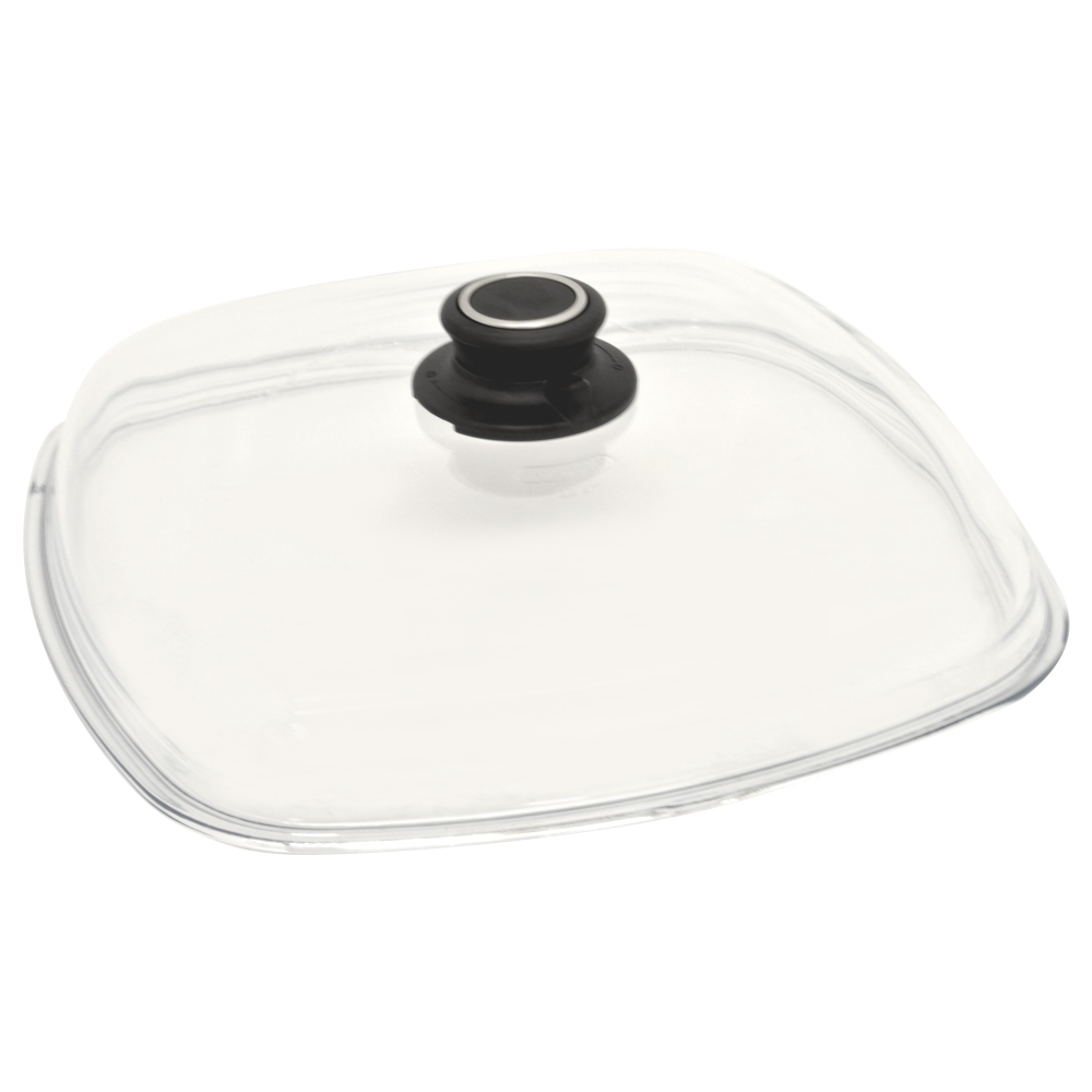 Square glass lid with ventilation knob 28x28cm