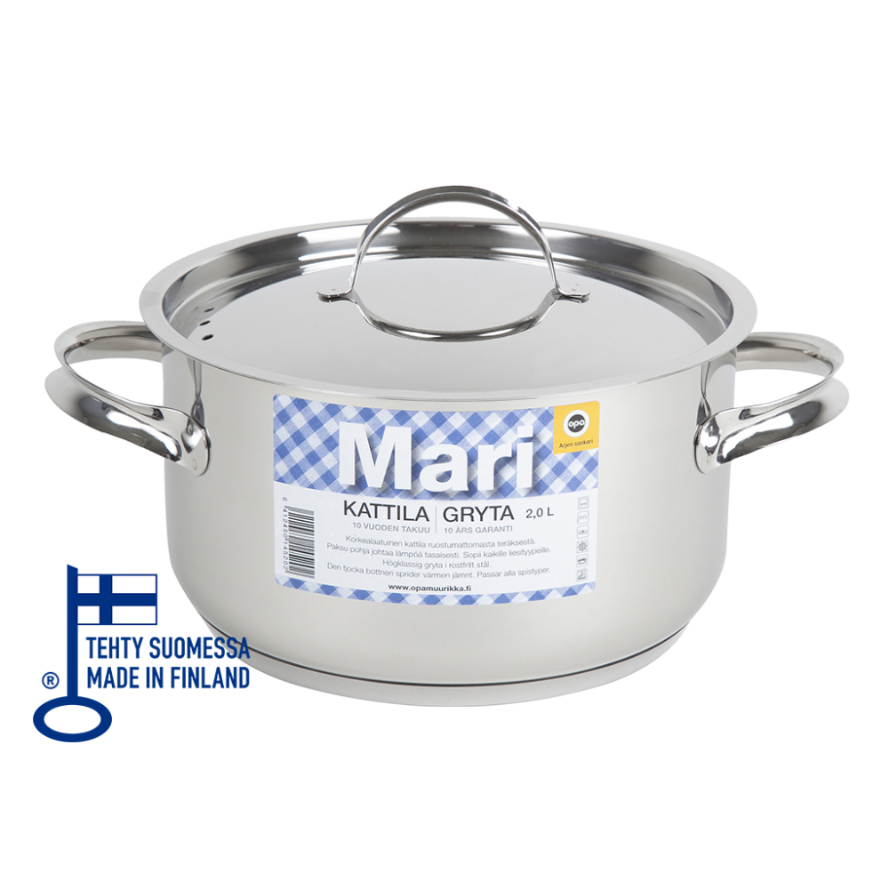Opa stainless steel saucepan Mari 2,0L. Made in Finland.